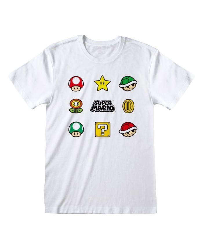 Camiseta Nintendo Super Mario - Items - Talla Adulto TALLA CAMISETA S