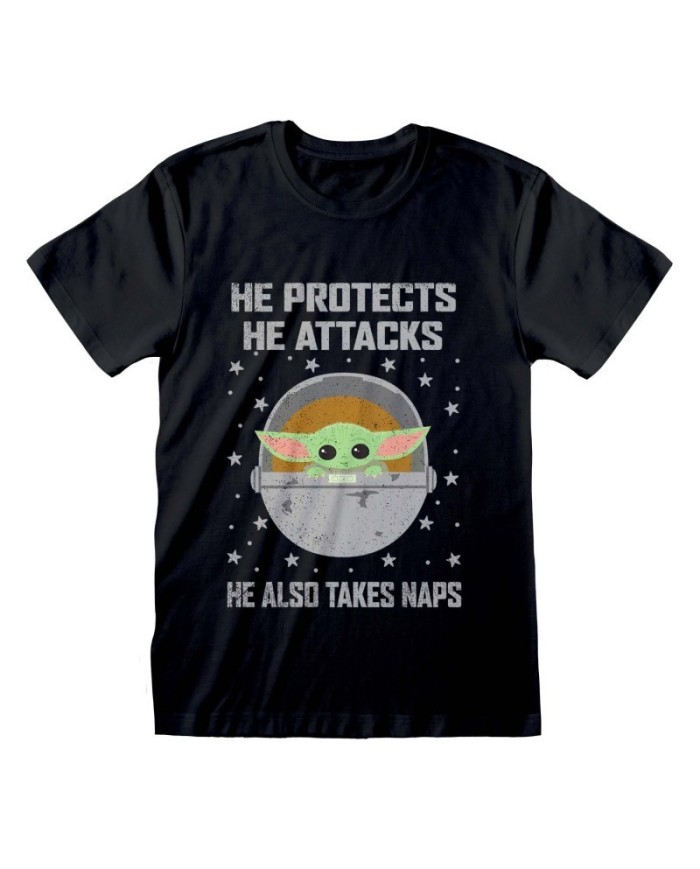 Camiseta Star Wars : Mandalorian, Protects And Attacks - Unisex - Talla Adulto TALLA CAMISETA S