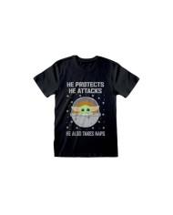 Camiseta Star Wars : Mandalorian, Protects And Attacks - Unisex - Talla Adulto TALLA CAMISETA M