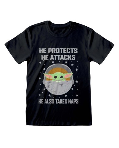 Camiseta Star Wars : Mandalorian, Protects And Attacks - Unisex - Talla Adulto TALLA CAMISETA L
