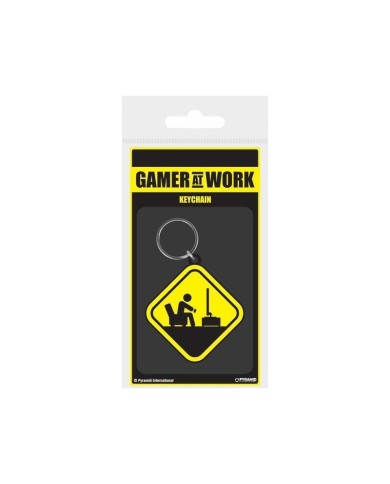 Llavero caucho GAMER AT WORK CAUTION SIGN
